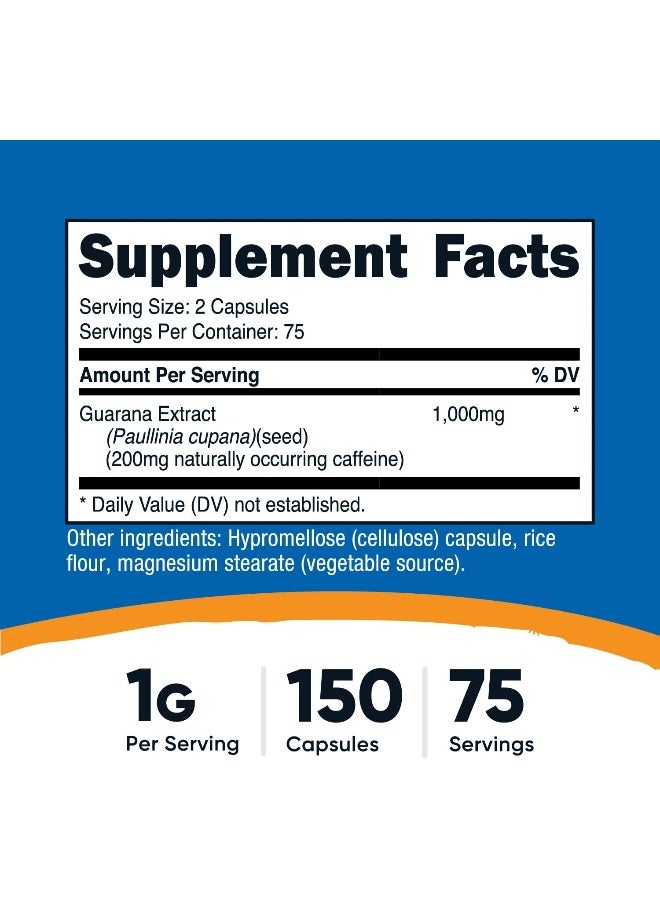 Nutricost غوارانا 1000 ملغ حصة، 150 كبسولة نباتية - مكمل طبيعي من الكافيين البرازيلي المنبه - Image 2