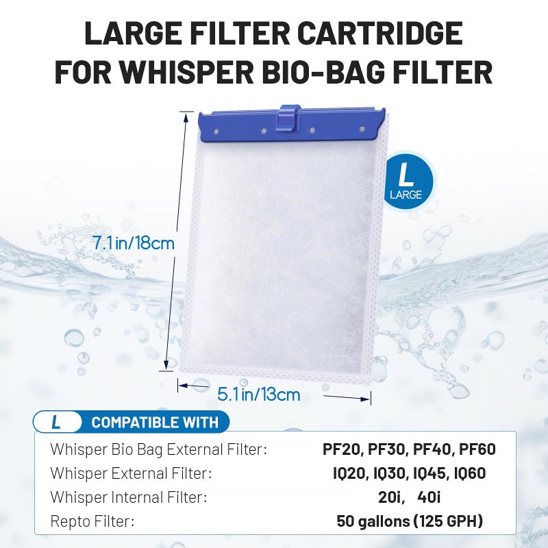 Esctabalt 16 Count Large Filter Cartridges Compatible with Whisper Bio Bag Filters, Large Aquarium Filter Cartridge for Whisper 20i 40i, IQ20/30/45/60, PF20/30/40/60 and Repto Filter - Image 2