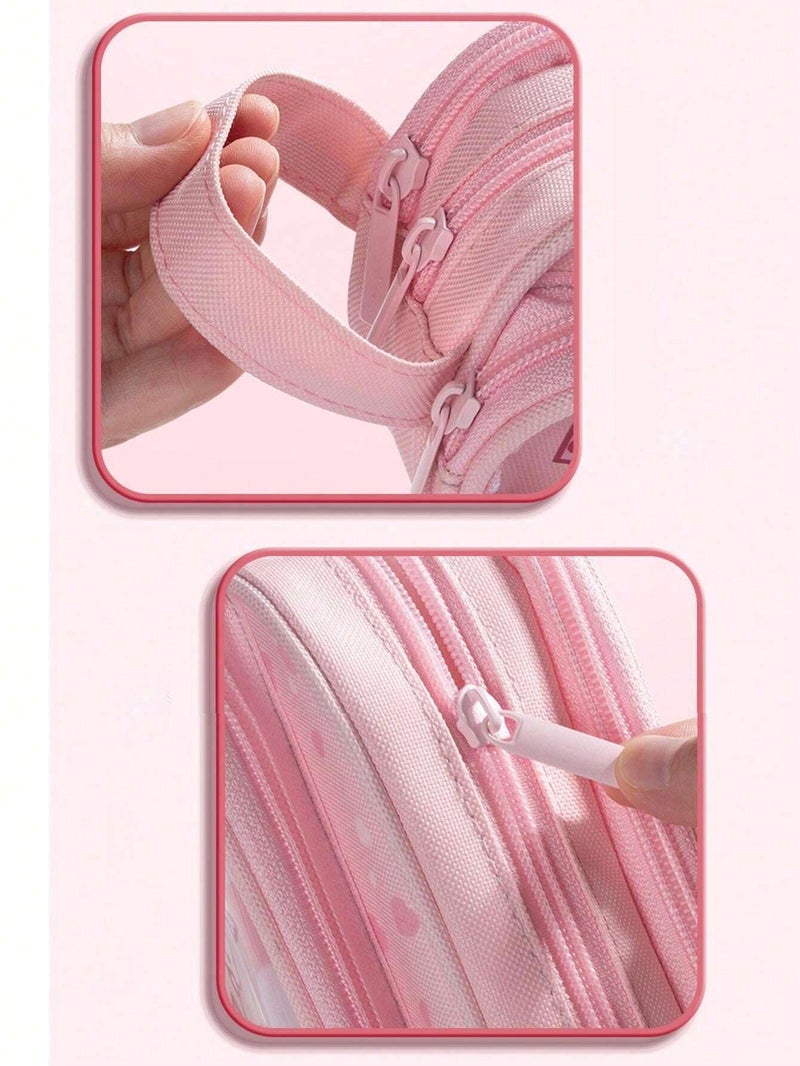 Parshya Canvas Large Capacity Transparent Cartoon Print Pencil Case 3 Compartment Cute Aesthetic Pencil Case for Girls Multifunctional Stationery Organizer for School Office(Keychain Not Included) - Image 4