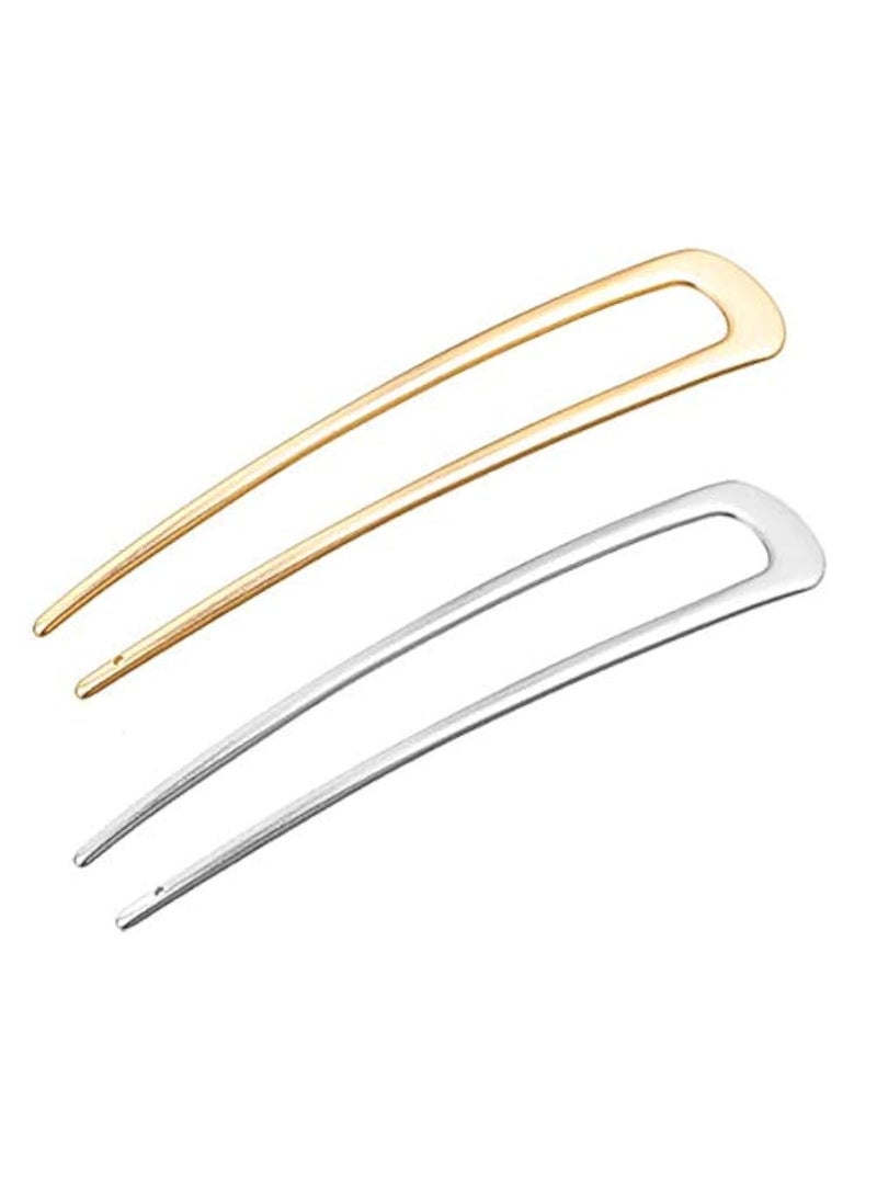 Aeyistry - 2 Pieces Metal U Shaped Hair Pin Fork SticksHair Comb Updo Chignon Pin for Women Girls Hairstyle AccessoriesGold and Sliver - Image 1