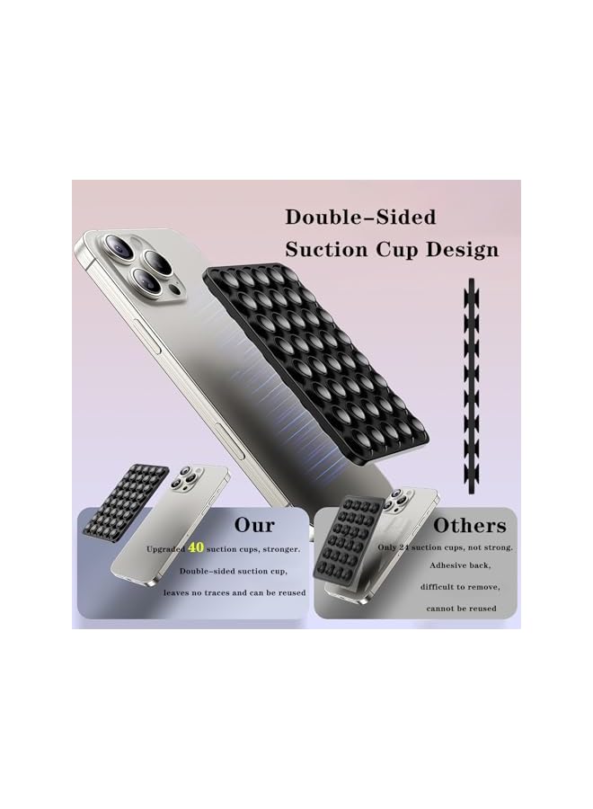 Green Tiger Double Sided Silicone Suction Cup Cell Phone Cradle for Mobile Phones and Tablets, Strong Grip Holder for Selfie Videos, Makeup, Fitness, Bathroom, Kitchen, Office, Car (2 Pack, Black+Transparent) - Image 2