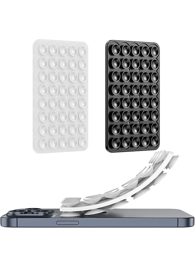 Green Tiger Double Sided Silicone Suction Cup Cell Phone Cradle for Mobile Phones and Tablets, Strong Grip Holder for Selfie Videos, Makeup, Fitness, Bathroom, Kitchen, Office, Car (2 Pack, Black+Transparent) - Image 1