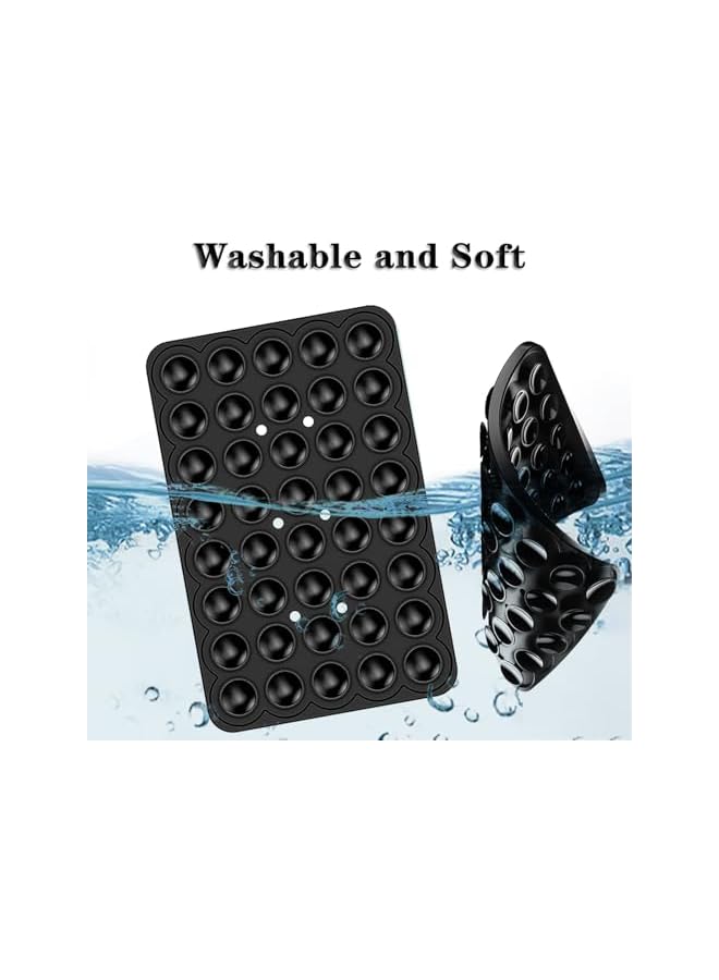 Green Tiger Double Sided Silicone Suction Cup Cell Phone Cradle for Mobile Phones and Tablets, Strong Grip Holder for Selfie Videos, Makeup, Fitness, Bathroom, Kitchen, Office, Car (2 Pack, Black+Transparent) - Image 3