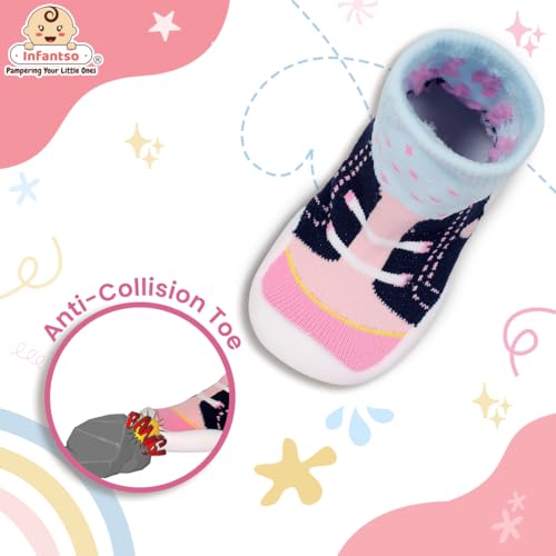 Infantso Candy Lace Anti-Skid Cotton Baby Socks Shoes with Lightweight Soft Sole for New Born 0-2 Years, Ankle Socks for Infants Shower Gifts, Walking Baby Sneakers 18-24 M - Image 5