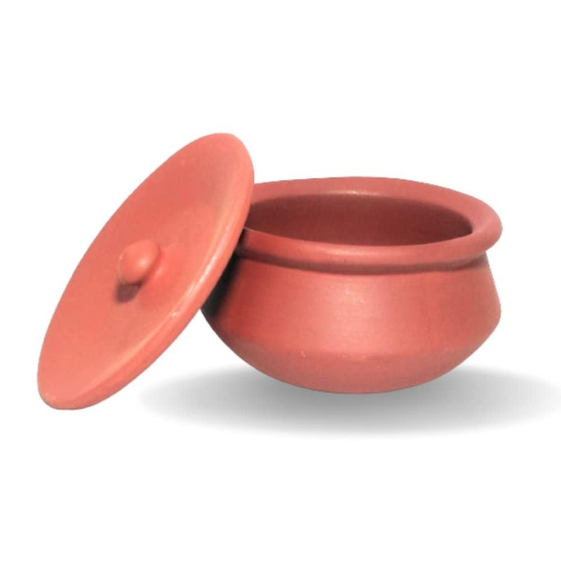 ThinKraft | Polished Terracotta Clay Pot With Lid For Cooking On Gas, Pot Bowl | Mitti Handi, 1 Liter, Earthenware, Brown (1000 ML) - Image 4