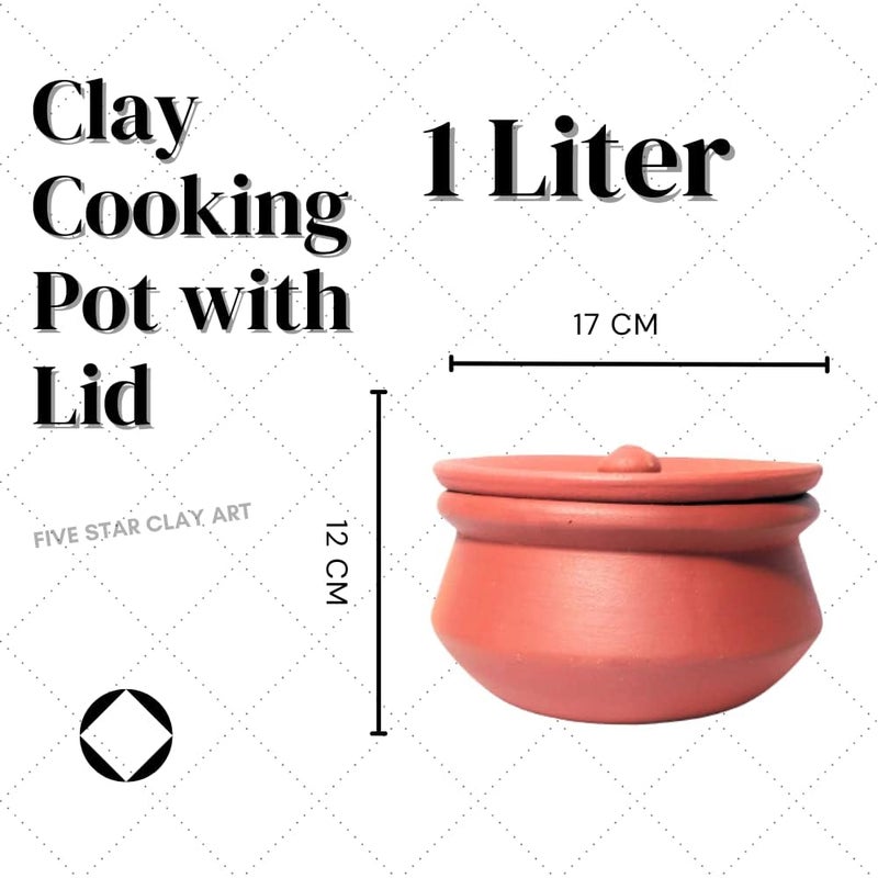 ThinKraft | Polished Terracotta Clay Pot With Lid For Cooking On Gas, Pot Bowl | Mitti Handi, 1 Liter, Earthenware, Brown (1000 ML) - Image 3