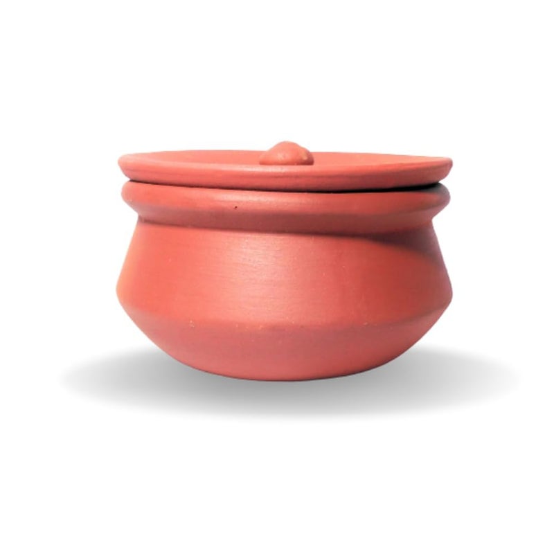 ThinKraft | Polished Terracotta Clay Pot With Lid For Cooking On Gas, Pot Bowl | Mitti Handi, 1 Liter, Earthenware, Brown (1000 ML) - Image 1