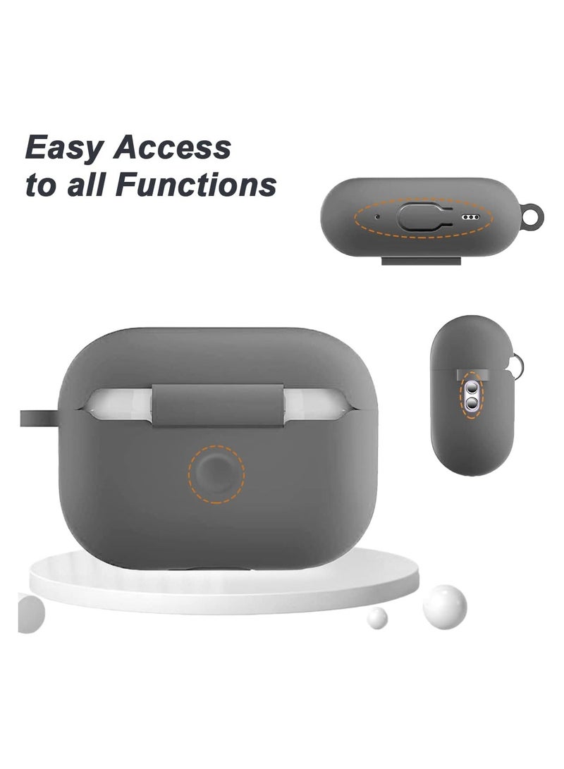 Silicone Shockproof Protective Case Cover for Apple AirPods Pro Gray, Shock Resistant with Durable Anti-Lost Carabiner to Securely Attach AirPods to Handbags, Suitcases, Pants, Keychain Gray - Image 2