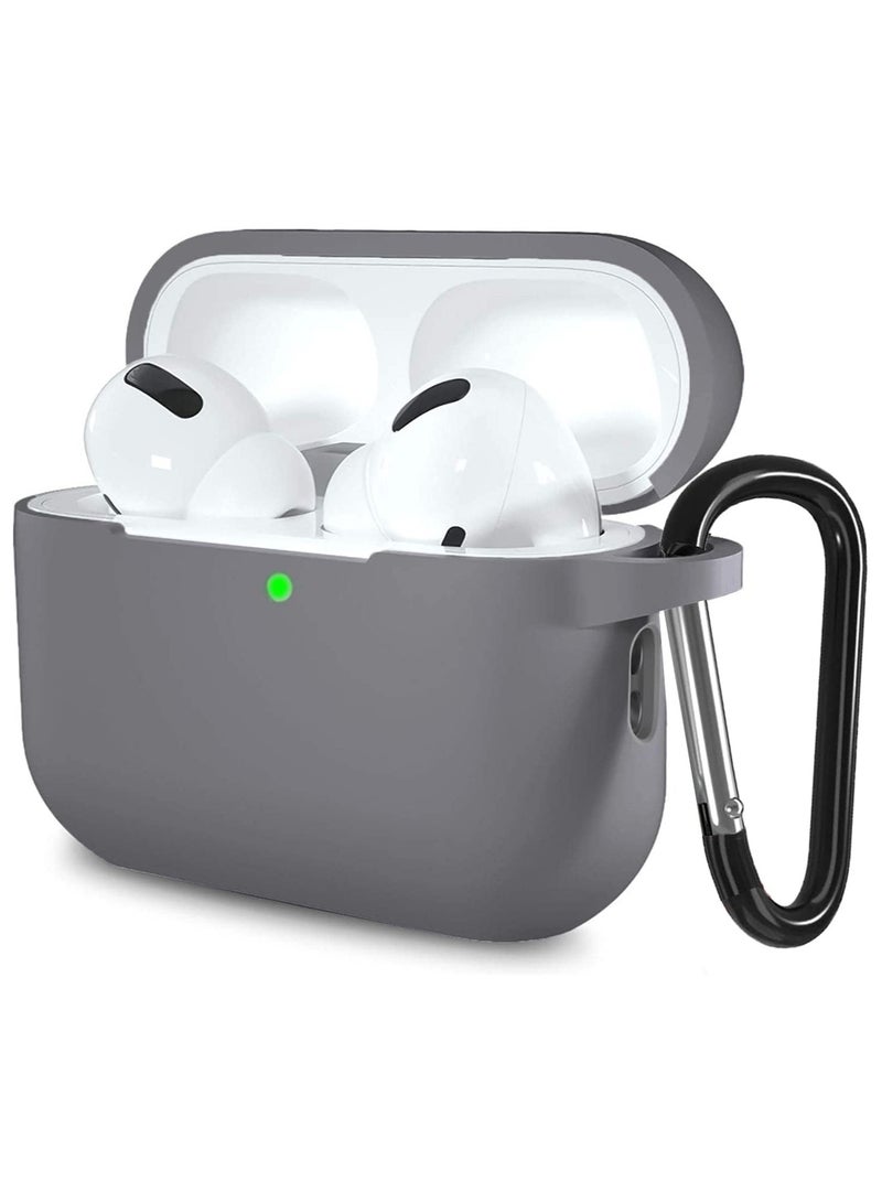 Silicone Shockproof Protective Case Cover for Apple AirPods Pro Gray, Shock Resistant with Durable Anti-Lost Carabiner to Securely Attach AirPods to Handbags, Suitcases, Pants, Keychain Gray - Image 1