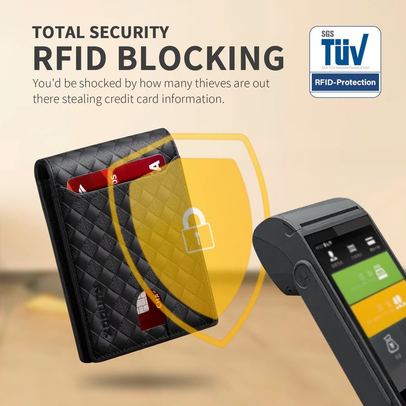 RUNBOX Slim Wallet for Men with Bill Compartment Leather Bifold RFID Blocking with Gift Box Carbon Black and Plaid - Image 4