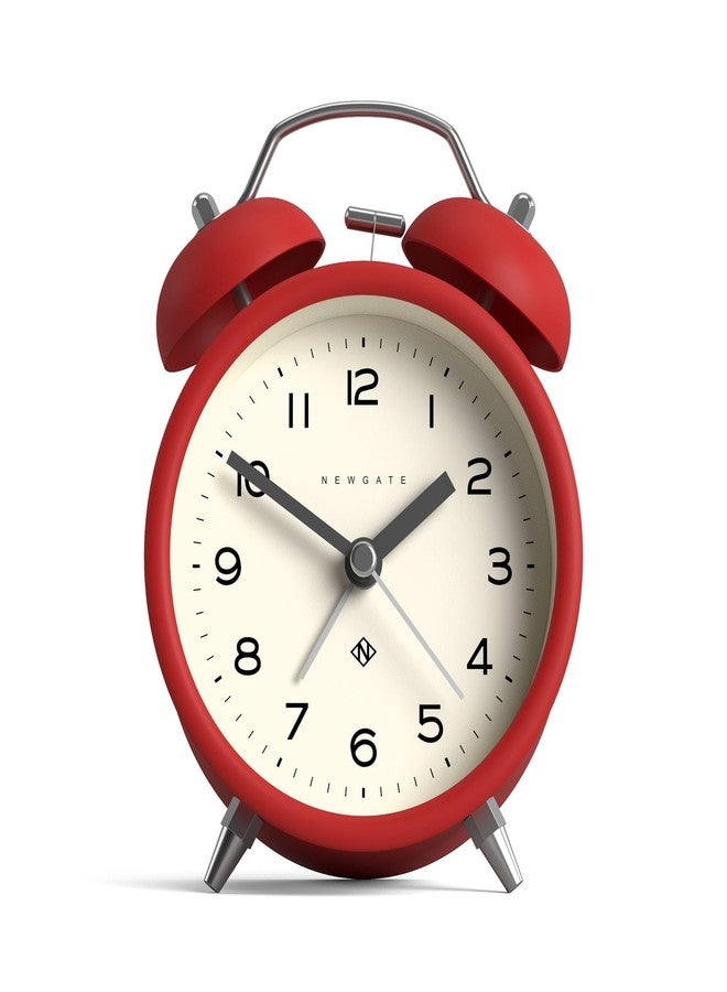 NEWGATE® Charlie Bell Echo alarm clock | Modern take on classic twin bell clock | Red | Easy to read numbers | Ideal for bedside, desk or shelf | Modern retro bedroom & office accessory - Image 1