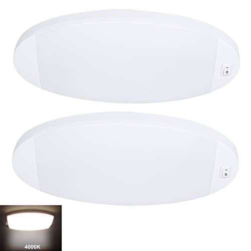 Facon 12V LED RV Dome Light, Length: 9-1/4'', DDS01-608-CW, Large Oval Pancake Light, 12Volt Interior Ceiling Dome Light with On/Off Switch, for RV Motorhomes Camper Caravan Trailer Boat - Image 1