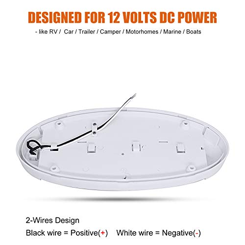 Facon 12V LED RV Dome Light, Length: 9-1/4'', DDS01-608-CW, Large Oval Pancake Light, 12Volt Interior Ceiling Dome Light with On/Off Switch, for RV Motorhomes Camper Caravan Trailer Boat - Image 4