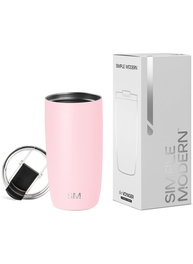 Simple Modern Travel Coffee Mug Tumbler with Flip Lid | Reusable Insulated Stainless Steel Cold Brew Iced Coffee Cup Thermos | Gifts for Women Men Him Her | Voyager Collection | 16oz | Blush - Image 1