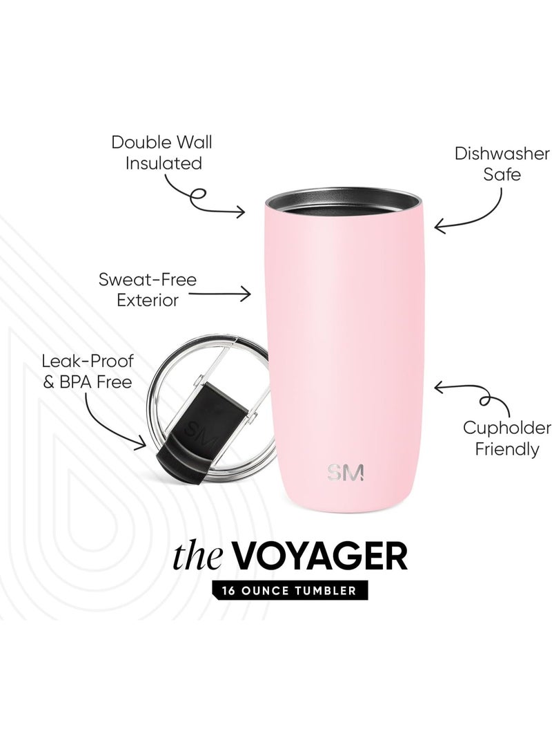 Simple Modern Travel Coffee Mug Tumbler with Flip Lid | Reusable Insulated Stainless Steel Cold Brew Iced Coffee Cup Thermos | Gifts for Women Men Him Her | Voyager Collection | 16oz | Blush - Image 3