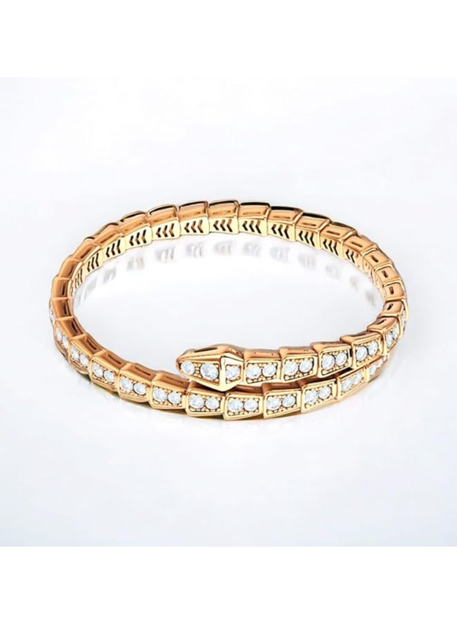 بونكا سوار عصري مرصع بالزريكون أنيق على شكل ثعبان للنساء ذهبي من بونكا - Image 4