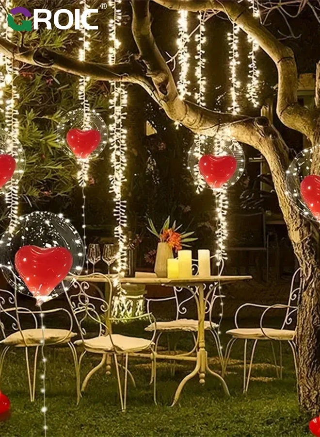 GROIC 61 Pcs LED Glow Balloon Set Party Supplies- 20'' Clear Bobo Balloons with LED Light-Up String Lights, 10''  Red Heart Shape Balloons, 5''  Red Circle Shape Balloons for Wedding, Birthday Party Decorations - Image 5