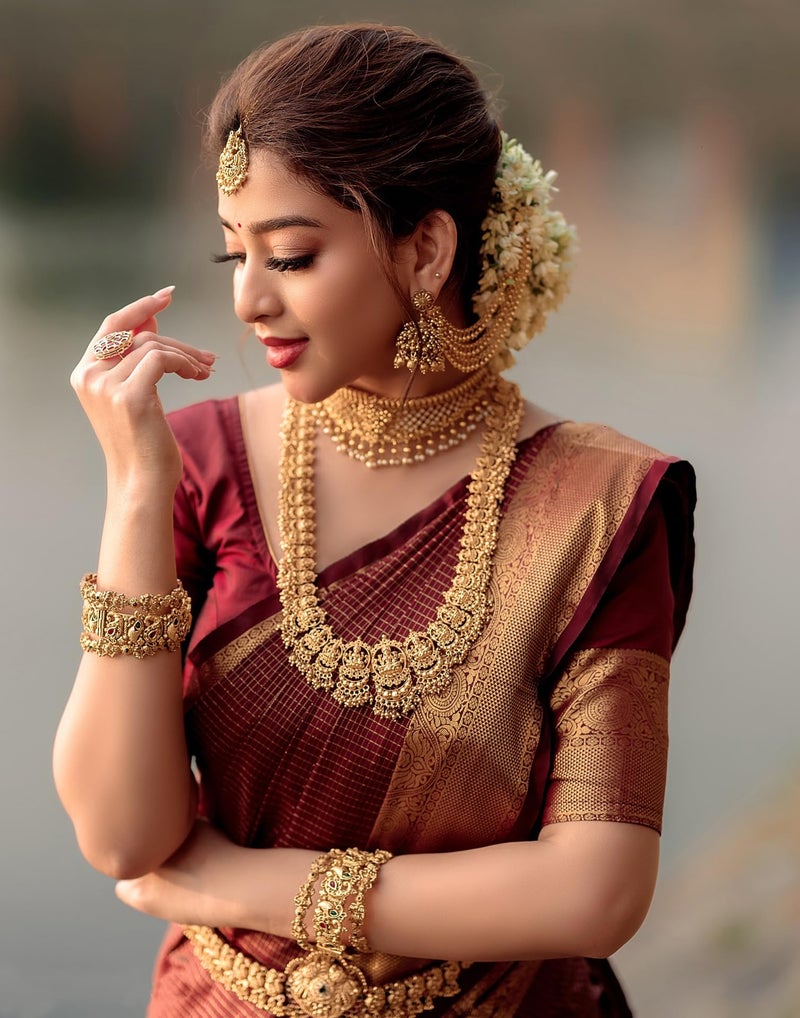 SIRIL Women's Soft Banarasi Silk Jacquard Saree with Unstitched Blouse Piece (4507S103_Maroon) - Image 4