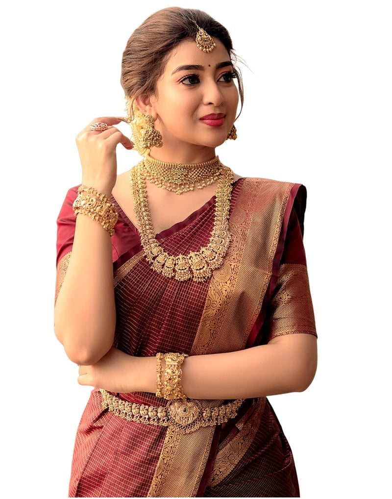 SIRIL Women's Soft Banarasi Silk Jacquard Saree with Unstitched Blouse Piece (4507S103_Maroon) - Image 1