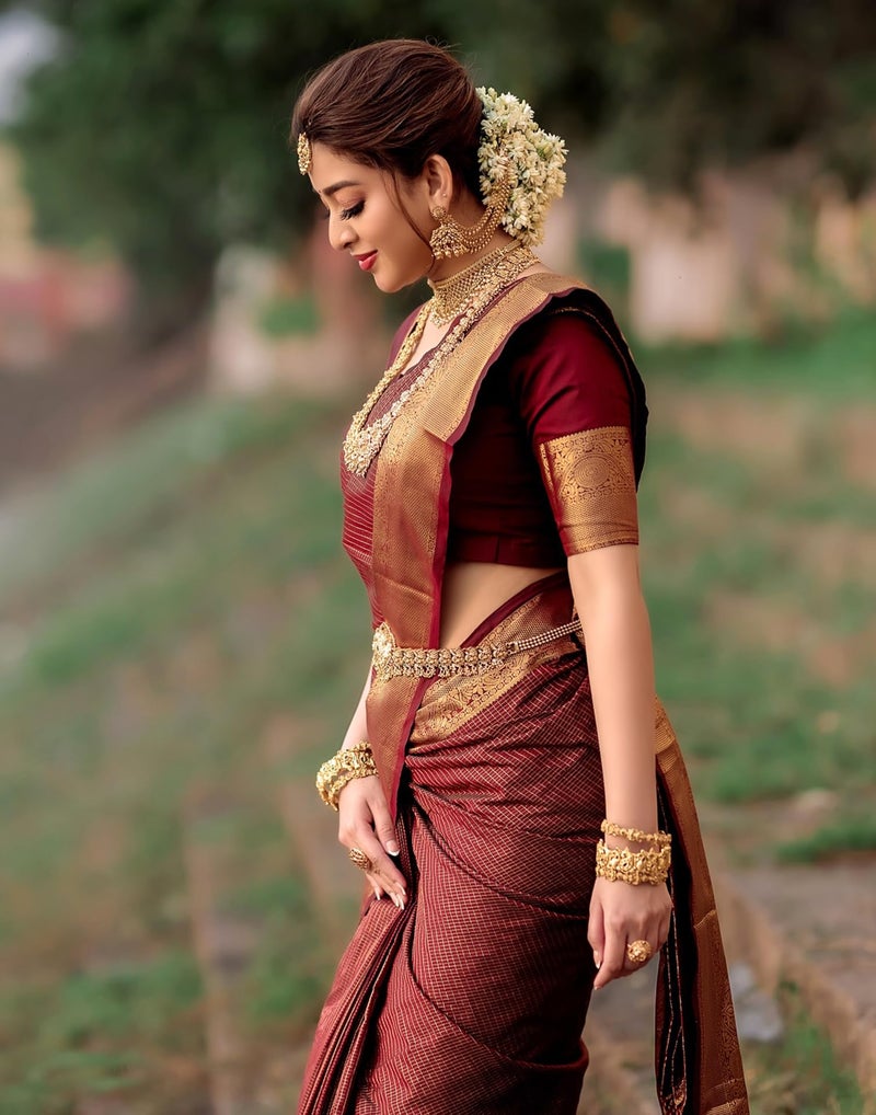 SIRIL Women's Soft Banarasi Silk Jacquard Saree with Unstitched Blouse Piece (4507S103_Maroon) - Image 2