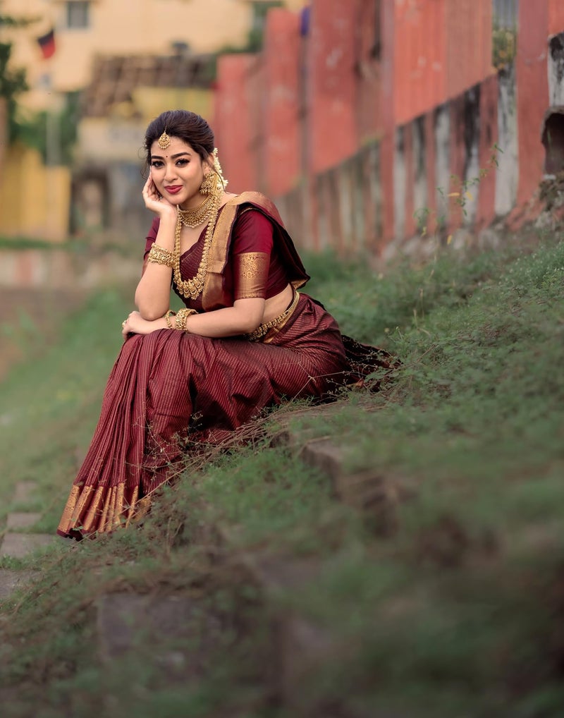 SIRIL Women's Soft Banarasi Silk Jacquard Saree with Unstitched Blouse Piece (4507S103_Maroon) - Image 3