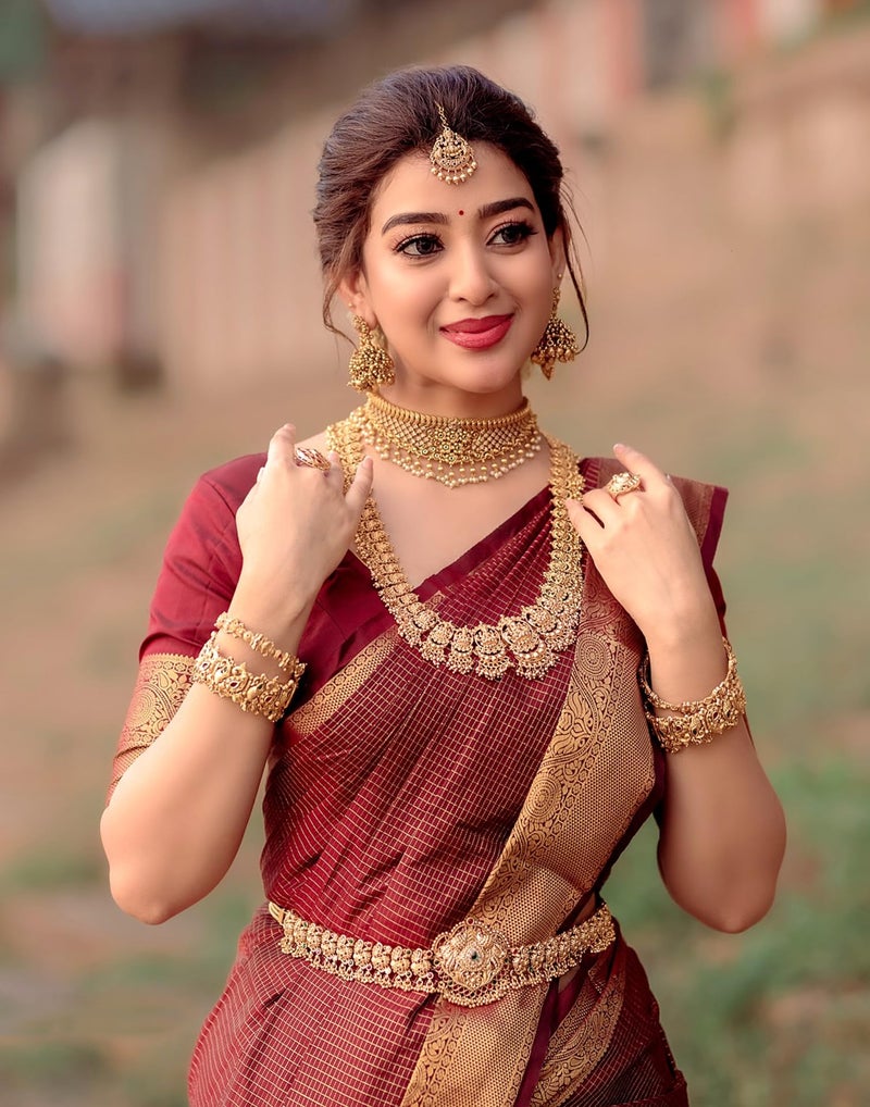 SIRIL Women's Soft Banarasi Silk Jacquard Saree with Unstitched Blouse Piece (4507S103_Maroon) - Image 5