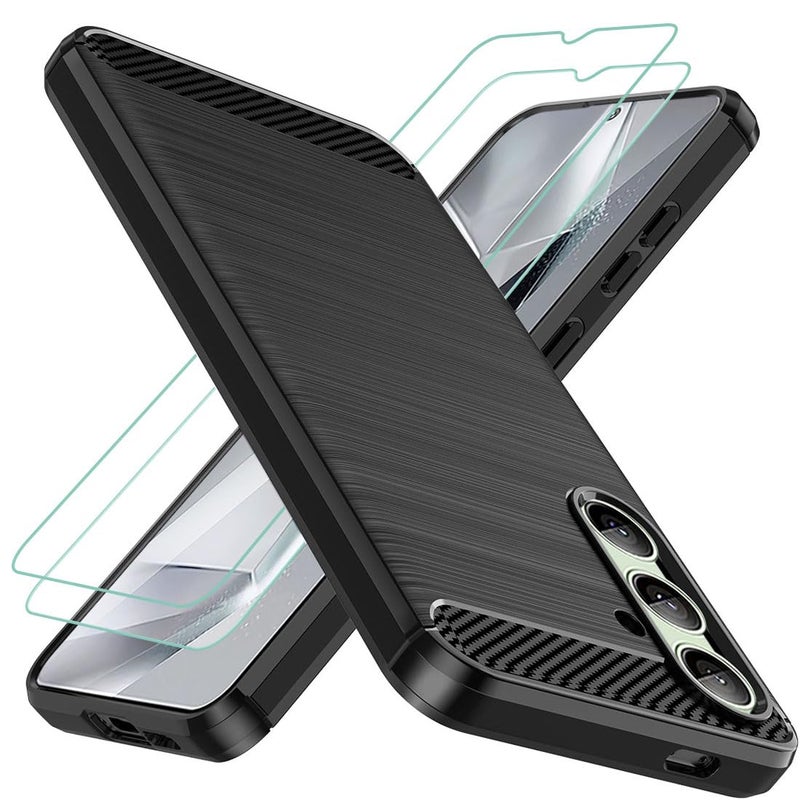 Osophter for Galaxy S24 FE Case: with 2pcs Screen Protector Shock-Absorption Flexible TPU Rubber Protective Cover for Samsung Galaxy S24 FE Phone Case(Black) - Image 1