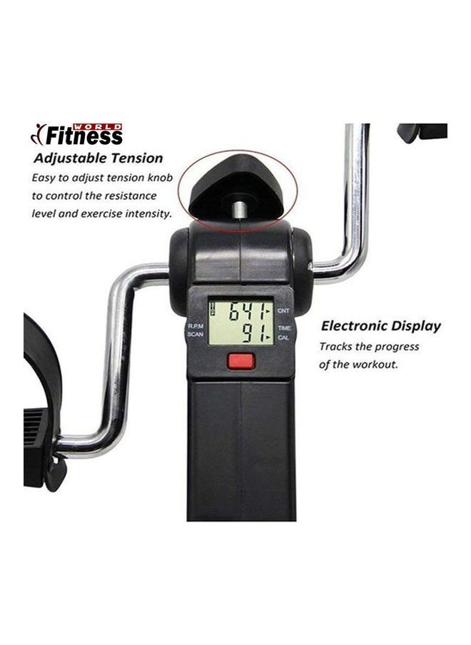 A small portable exercise bike, equipped with a digital monitor screen and pedals for leg and arm exercises, a small size that enables you to place it under the table and exercise while sitting to str
