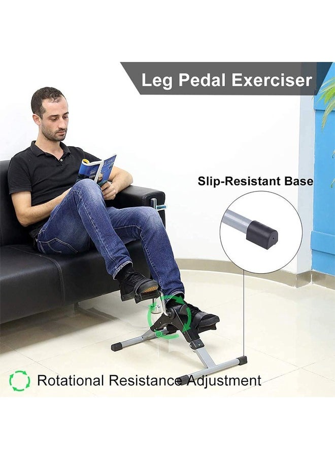 A small portable exercise bike, equipped with a digital monitor screen and pedals for leg and arm exercises, a small size that enables you to place it under the table and exercise while sitting to str