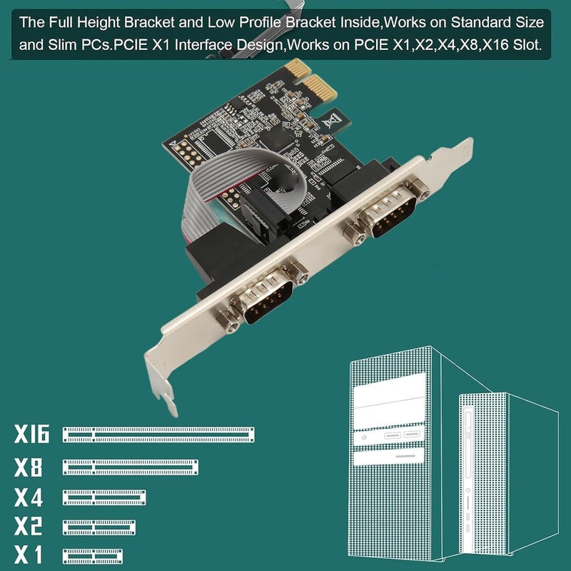 2 Port PCI RS232 DB9 Serial Port Card, PCIe Serial Expansion Card, PCIe Serial Host Controller Card with 256 Byte Depth FIFO, Compatible with and - Image 4