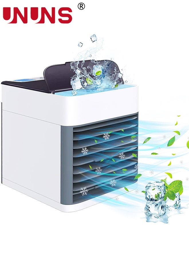 UNUNS Air Cooler Fan,3-IN-1 Portable Air Conditioner Humidifier,Evaporative Air Cooling,3 Fan Speeds,7 Colors Night Light,Cooler Fan For Desk Office  - Image 1