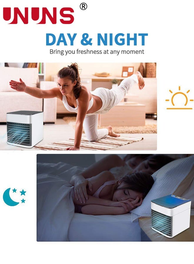UNUNS Air Cooler Fan,3-IN-1 Portable Air Conditioner Humidifier,Evaporative Air Cooling,3 Fan Speeds,7 Colors Night Light,Cooler Fan For Desk Office  - Image 3