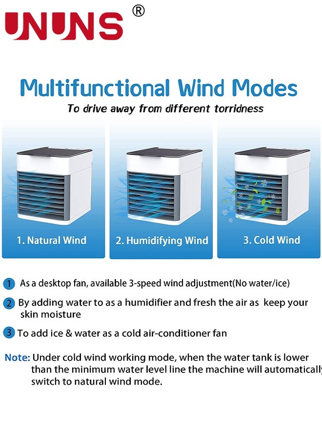 UNUNS Air Cooler Fan,3-IN-1 Portable Air Conditioner Humidifier,Evaporative Air Cooling,3 Fan Speeds,7 Colors Night Light,Cooler Fan For Desk Office  - Image 4