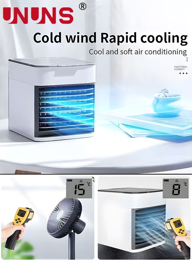 UNUNS Air Cooler Fan,3-IN-1 Portable Air Conditioner Humidifier,Evaporative Air Cooling,3 Fan Speeds,7 Colors Night Light,Cooler Fan For Desk Office  - Image 2