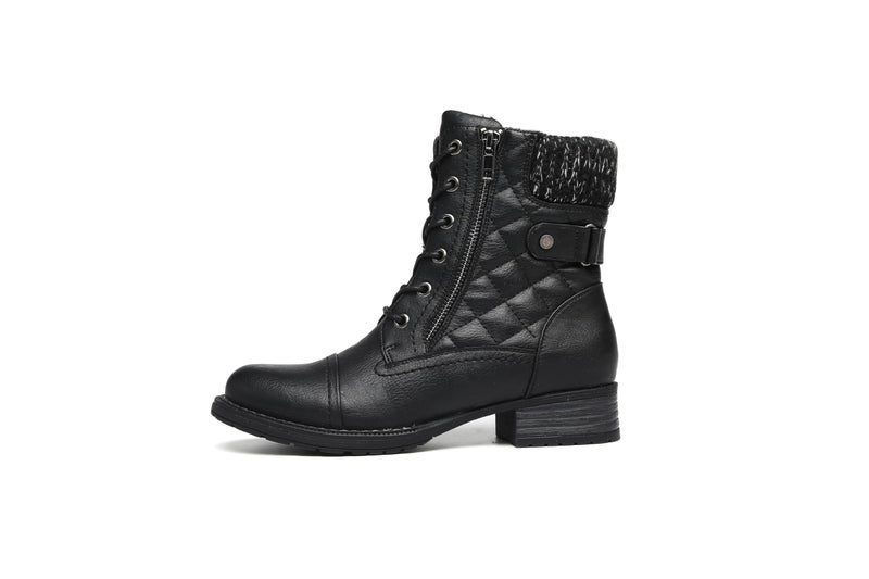 DECARSDZ Women's Fashion Black Ankle Boots Combat Motorcycle Lace Up Booties - Image 3