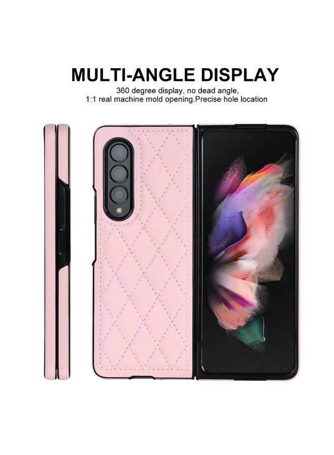 HuHa Case Cover For Samsung Galaxy Z Fold3 Rhombic Microfiber Folding Phone Case(Pink) - Image 2