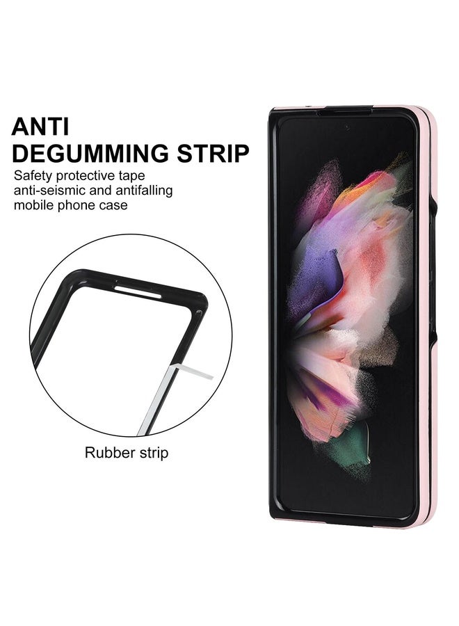 HuHa Case Cover For Samsung Galaxy Z Fold3 Rhombic Microfiber Folding Phone Case(Pink) - Image 3
