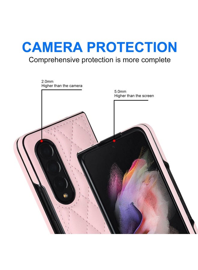 HuHa Case Cover For Samsung Galaxy Z Fold3 Rhombic Microfiber Folding Phone Case(Pink) - Image 4