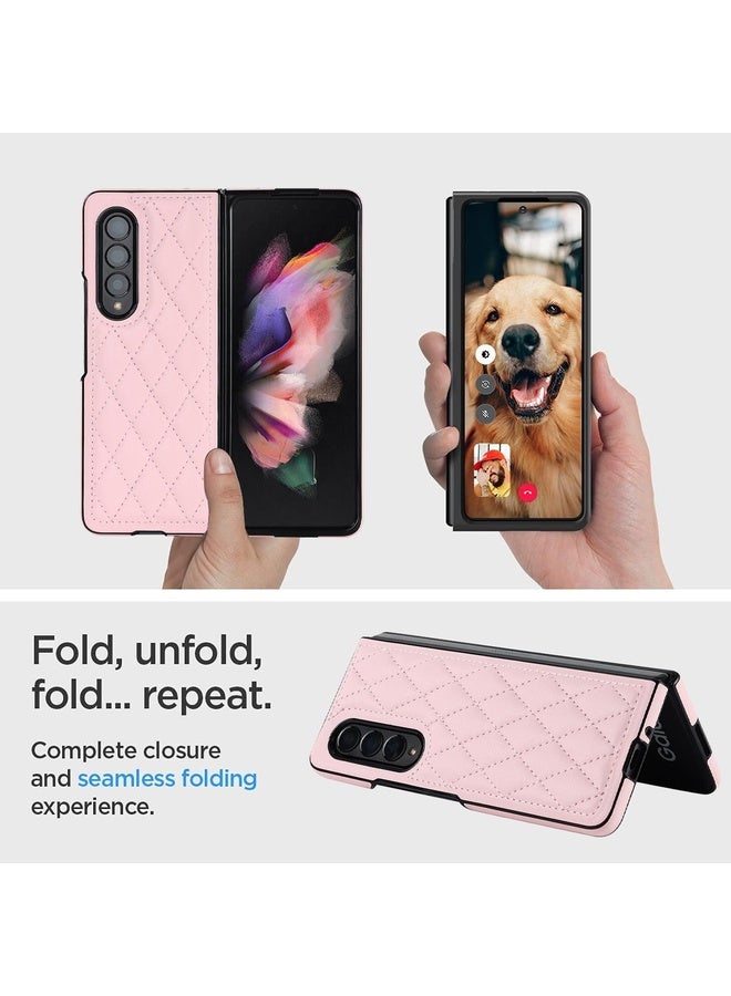 HuHa Case Cover For Samsung Galaxy Z Fold3 Rhombic Microfiber Folding Phone Case(Pink) - Image 5