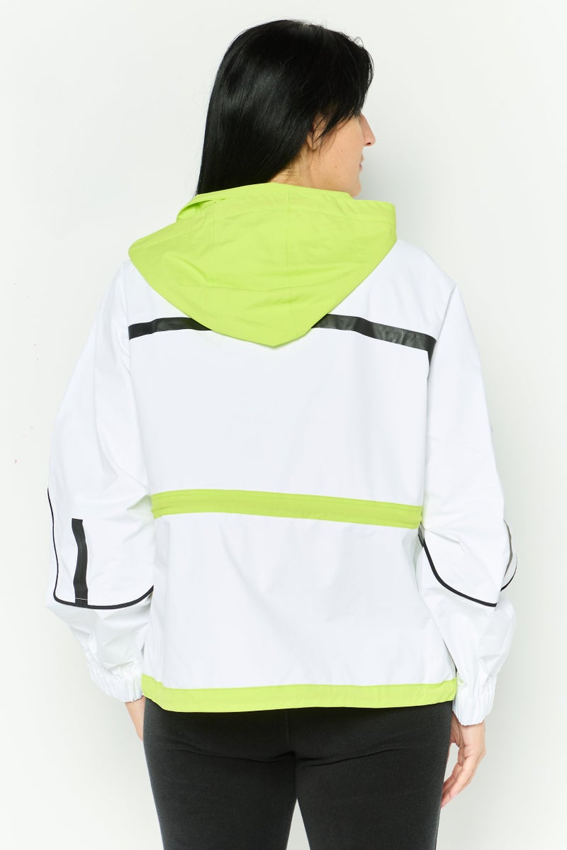 LACOSTE Women Brand Logo Hooded Jacket, White Combo - Image 2