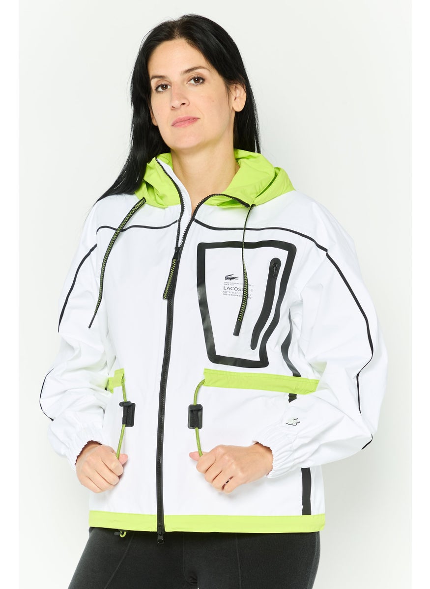 LACOSTE Women Brand Logo Hooded Jacket, White Combo  - Image 1