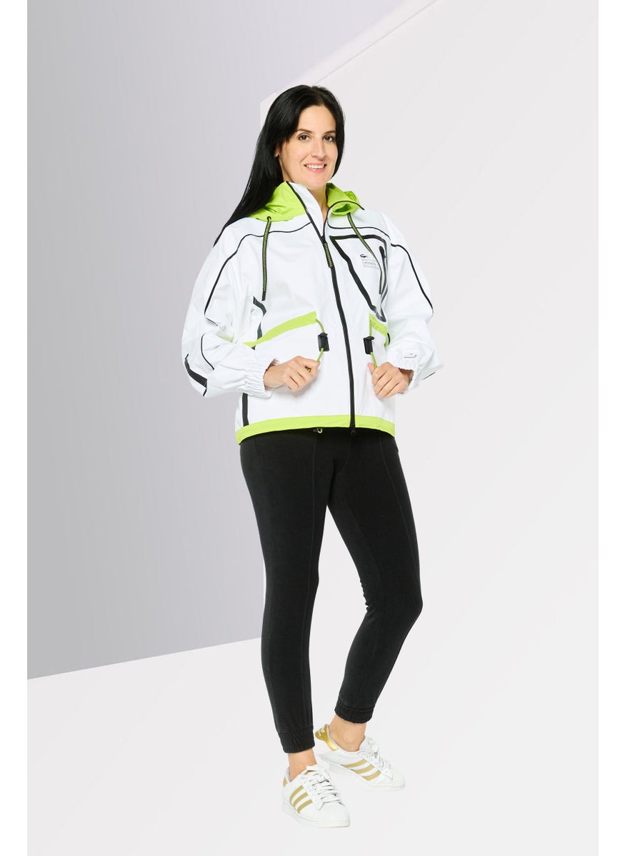 LACOSTE Women Brand Logo Hooded Jacket, White Combo  - Image 3