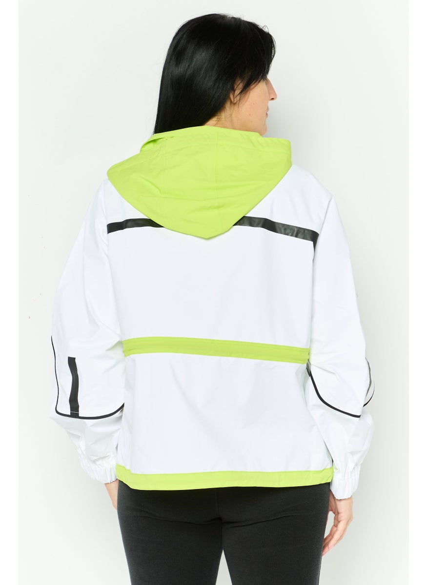 LACOSTE Women Brand Logo Hooded Jacket, White Combo  - Image 2
