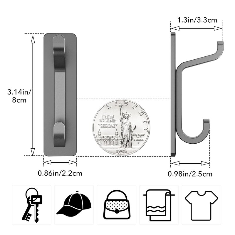 pickpiff Wall Hooks for Coat and Towel: 13LB Strong Adhesive Door Hanger Stick on, Grey 4 Pack - Image 5