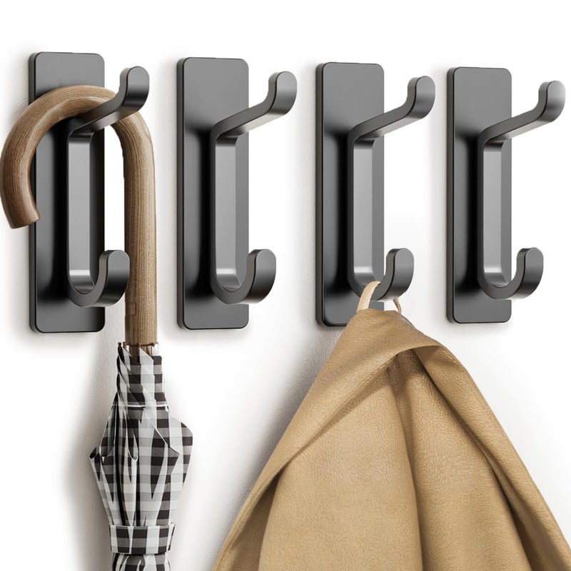 pickpiff Wall Hooks for Coat and Towel: 13LB Strong Adhesive Door Hanger Stick on, Grey 4 Pack - Image 1
