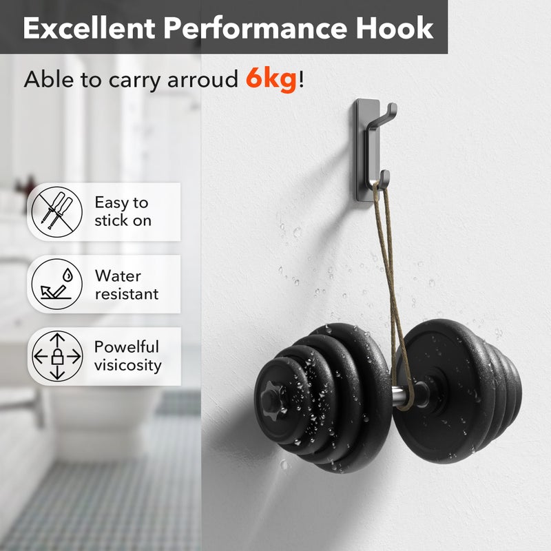 pickpiff Wall Hooks for Coat and Towel: 13LB Strong Adhesive Door Hanger Stick on, Grey 4 Pack - Image 4