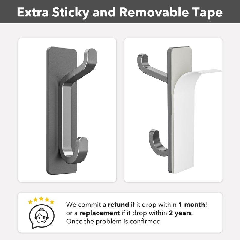 pickpiff Wall Hooks for Coat and Towel: 13LB Strong Adhesive Door Hanger Stick on, Grey 4 Pack - Image 3
