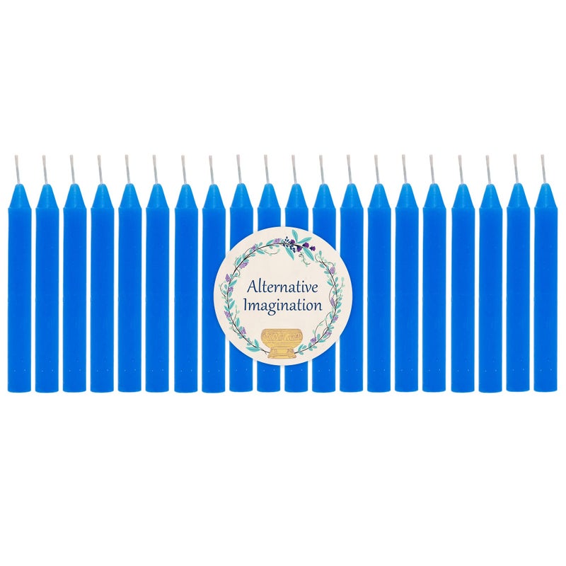 Alternative Imagination Blue Chime Candles - 20 Pack of Unscented 4 Inch Mini Taper Candles - Dripless Long Burning Ritual Candles for Meditation,  Home Decor - Image 1