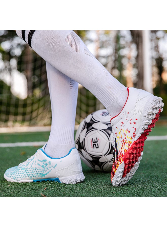 Football Shoes for Adults & Kids, AG Broken Nails, White Red/White Blue, Artificial Grass Competition Training Sneakers