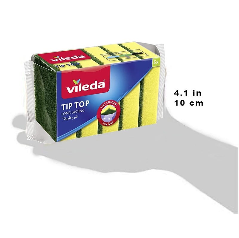 Vileda Tip Top Dishwashing Sponge Scourer Pack of 3 (15 Pieces) – Dual Layer Kitchen Cleaning Sponge, Heavy Duty Scrubber, Non-Scratch Dish Sponge - Image 2